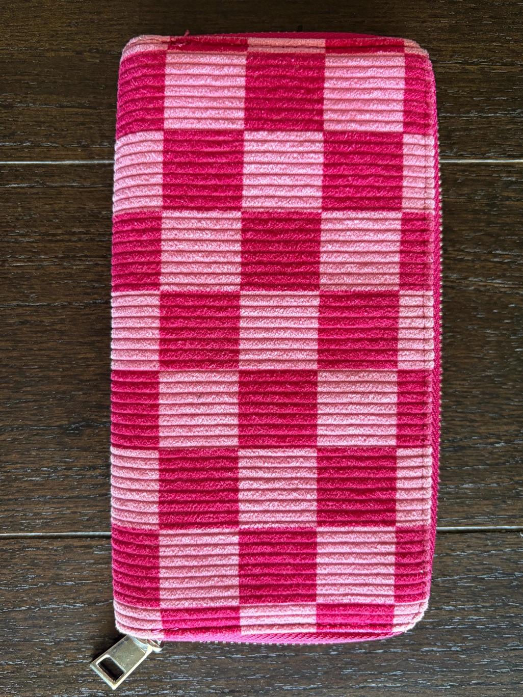 Pink Checkerboard Zipper Wallet